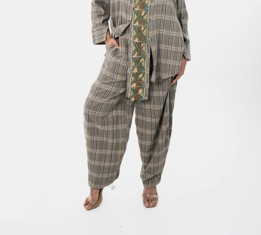 Beige Check Co-ord Set - Pant Only