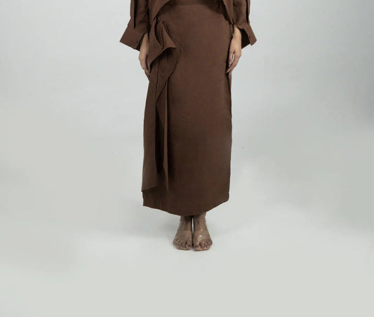 Chocolate Embroidered Co-ord Set - Skirt Only