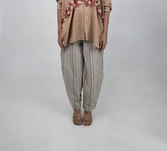 Tan Floral Hem Co-ord Set - Pant Only, Organic Cotton