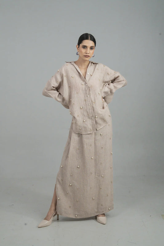 Beige Draped Co-ord Set