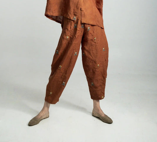 Rust Embroidered Co-ord Set - Pant Only