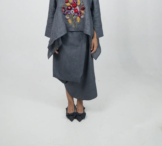 Steel Blue Embroidered Co-ord Set - Skirt Only