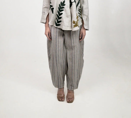 Ivory Co-ord Set - Pant Only, Organic Cotton Stripes