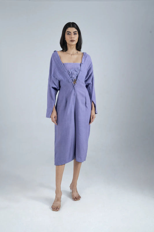 Lavender Jumpsuit with Hand Embroidery Bustier, Organic Cotton Material