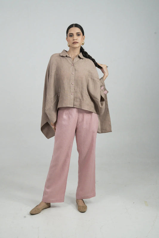 Taupe and Rose Co-ord Set, Hand Embroidery on Organza
