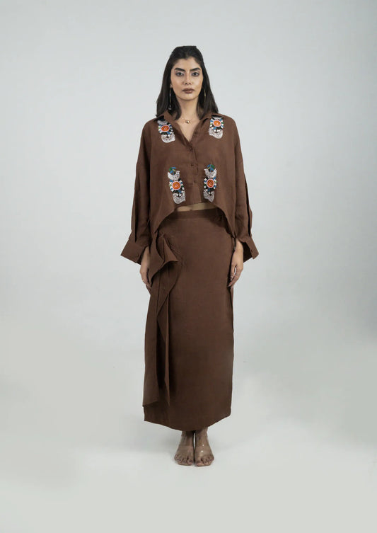 Chocolate Embroidered Co-ord Set