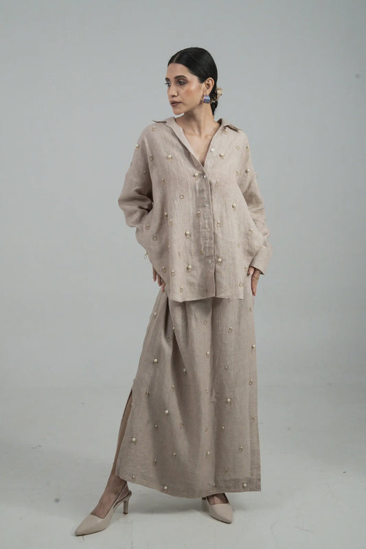 Beige Draped Co-ord Set