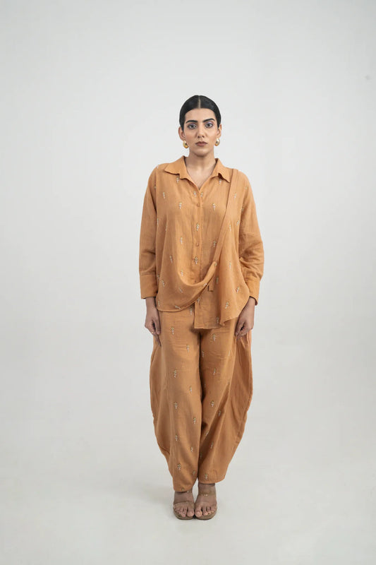 Peach Linen Co-ord Set with Hand Embroidery