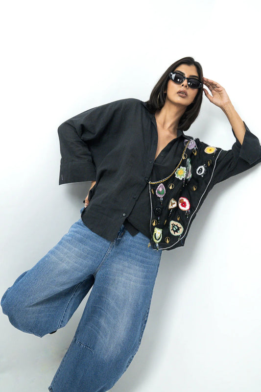 Black Patch Embellished Shirt