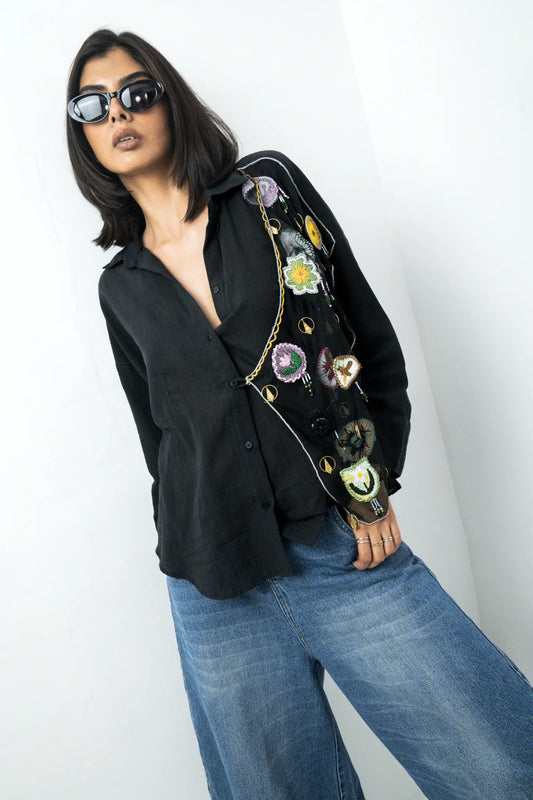 Black Patch Embellished Shirt