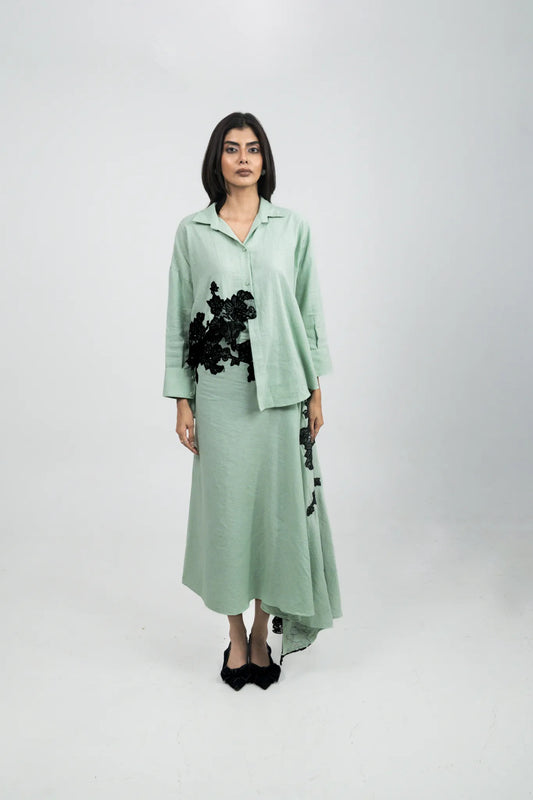 Mint Floral Shirt with Skirt