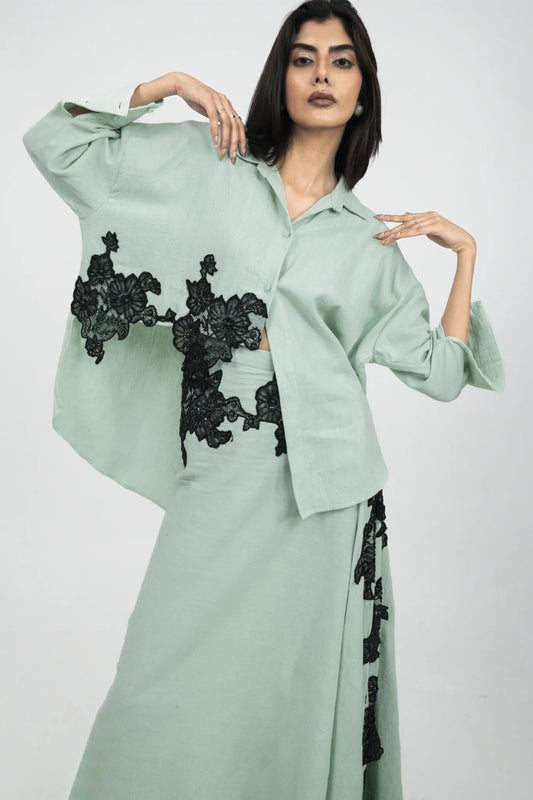 Mint Floral Shirt with Skirt