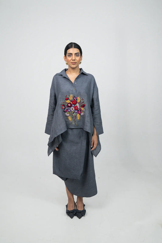 Steel Blue Embroidered Co-ord Set