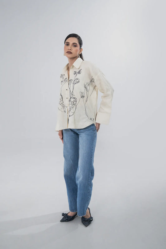 Ivory Line-Art Hand Work Shirt