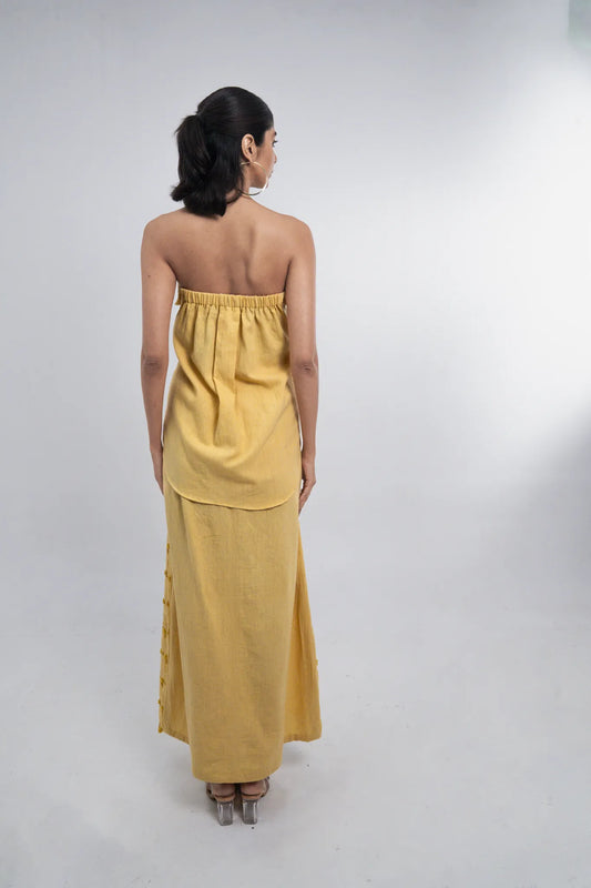 Sunshine Yellow Crochet Co-ord Set, Tube Shirt with Hand Embroidery Skirt