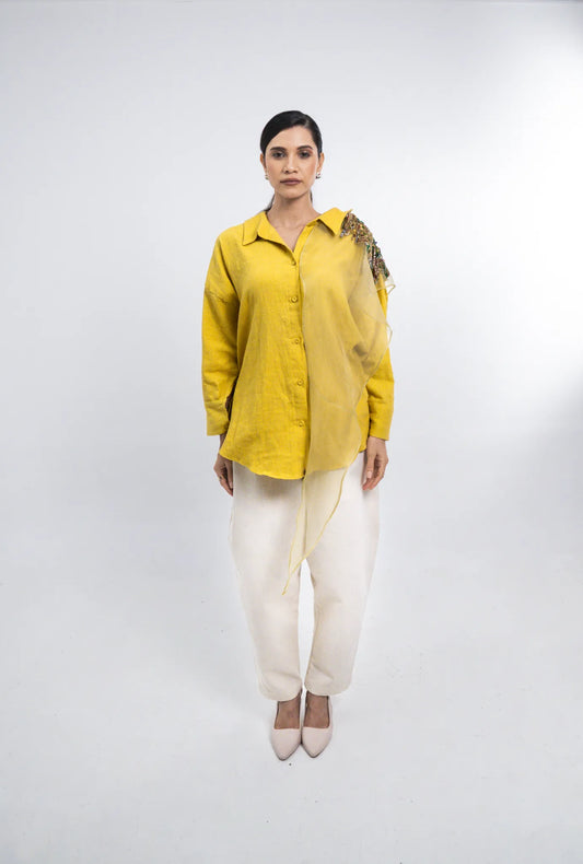Yellow One-Shoulder Shirt Co-ord Set