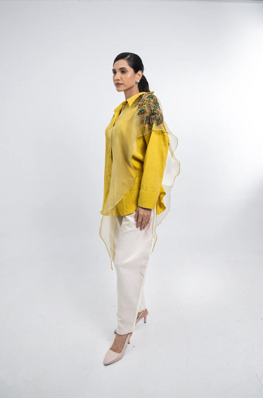 Yellow One-Shoulder Shirt Co-ord Set